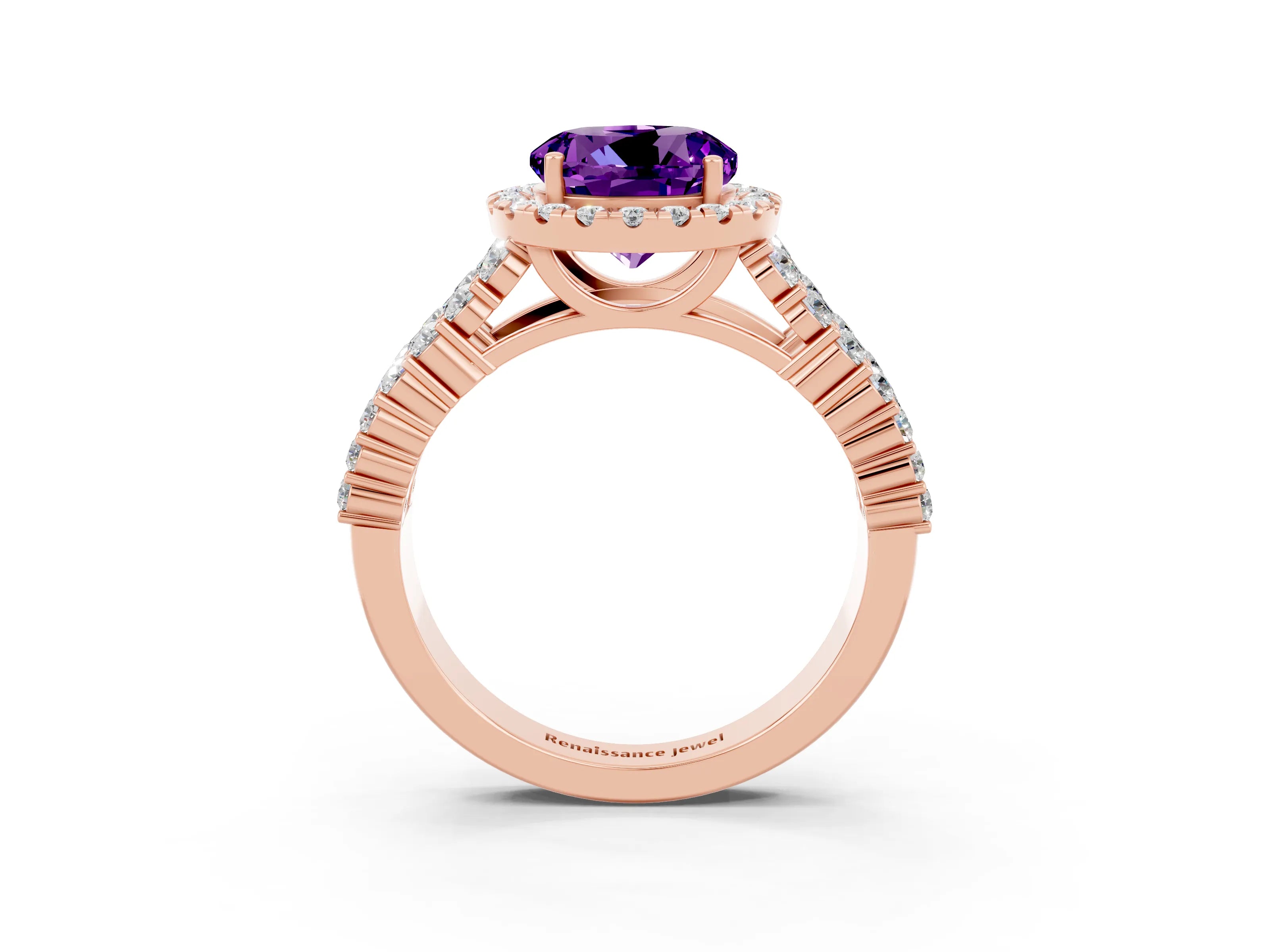 Rose gold Round Cut Halo Pavé Diamond Engagement Ring with Split Shank and Four-Prong Setting_3
