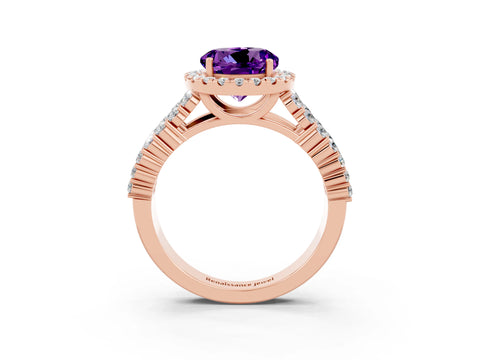 Rose gold Round Cut Halo Pavé Diamond Engagement Ring with Split Shank and Four-Prong Setting_3