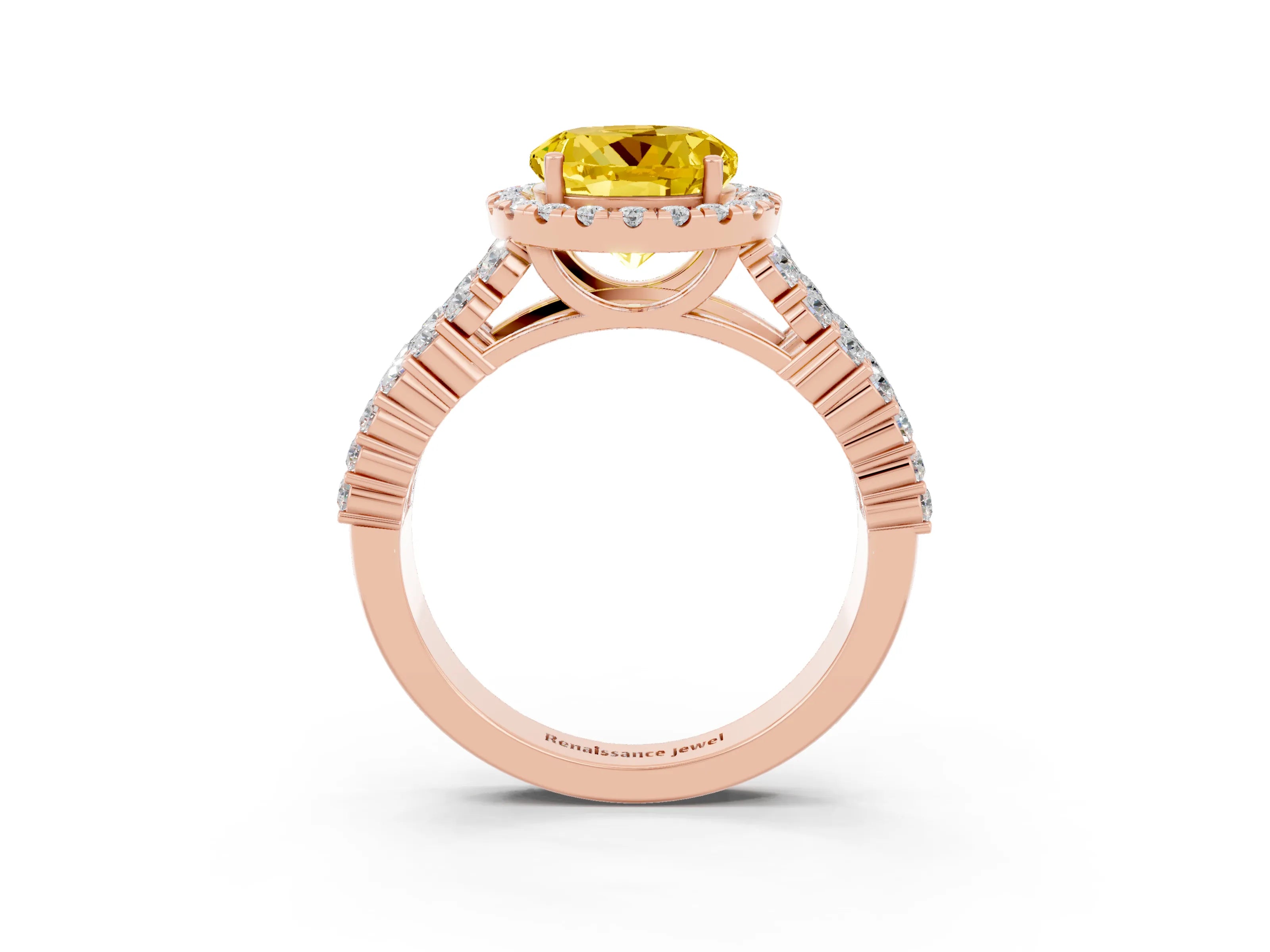 Rose gold Round Cut Halo Pavé Diamond Engagement Ring with Split Shank and Four-Prong Setting_3