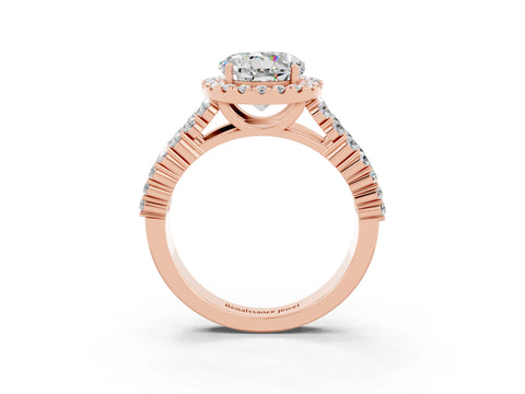 Rose gold Round Cut Halo Pavé Diamond Engagement Ring with Split Shank and Four-Prong Setting_3
