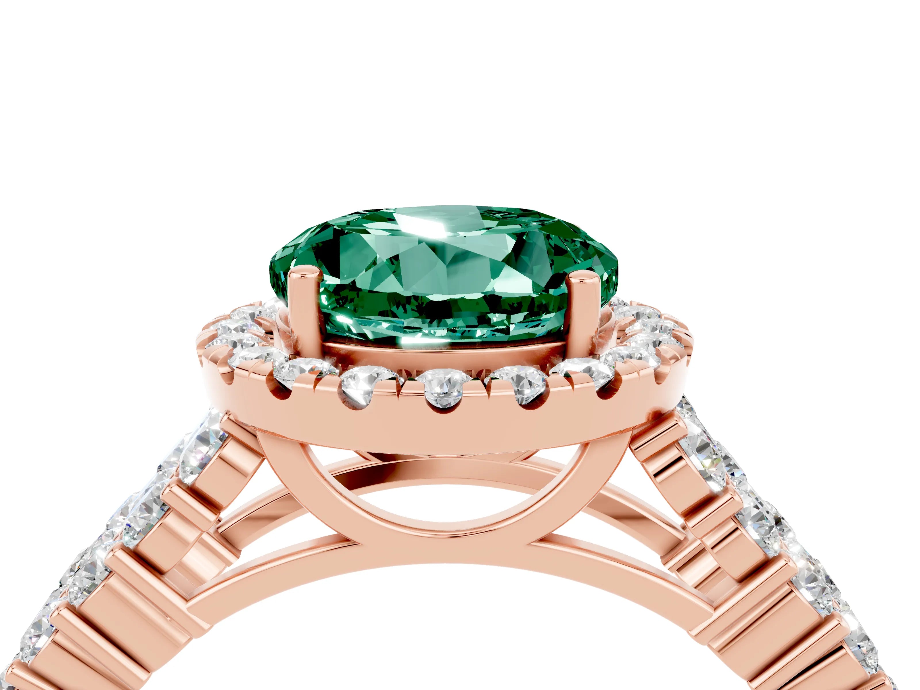 Rose gold Round Cut Halo Pavé Diamond Engagement Ring with Split Shank and Four-Prong Setting_4