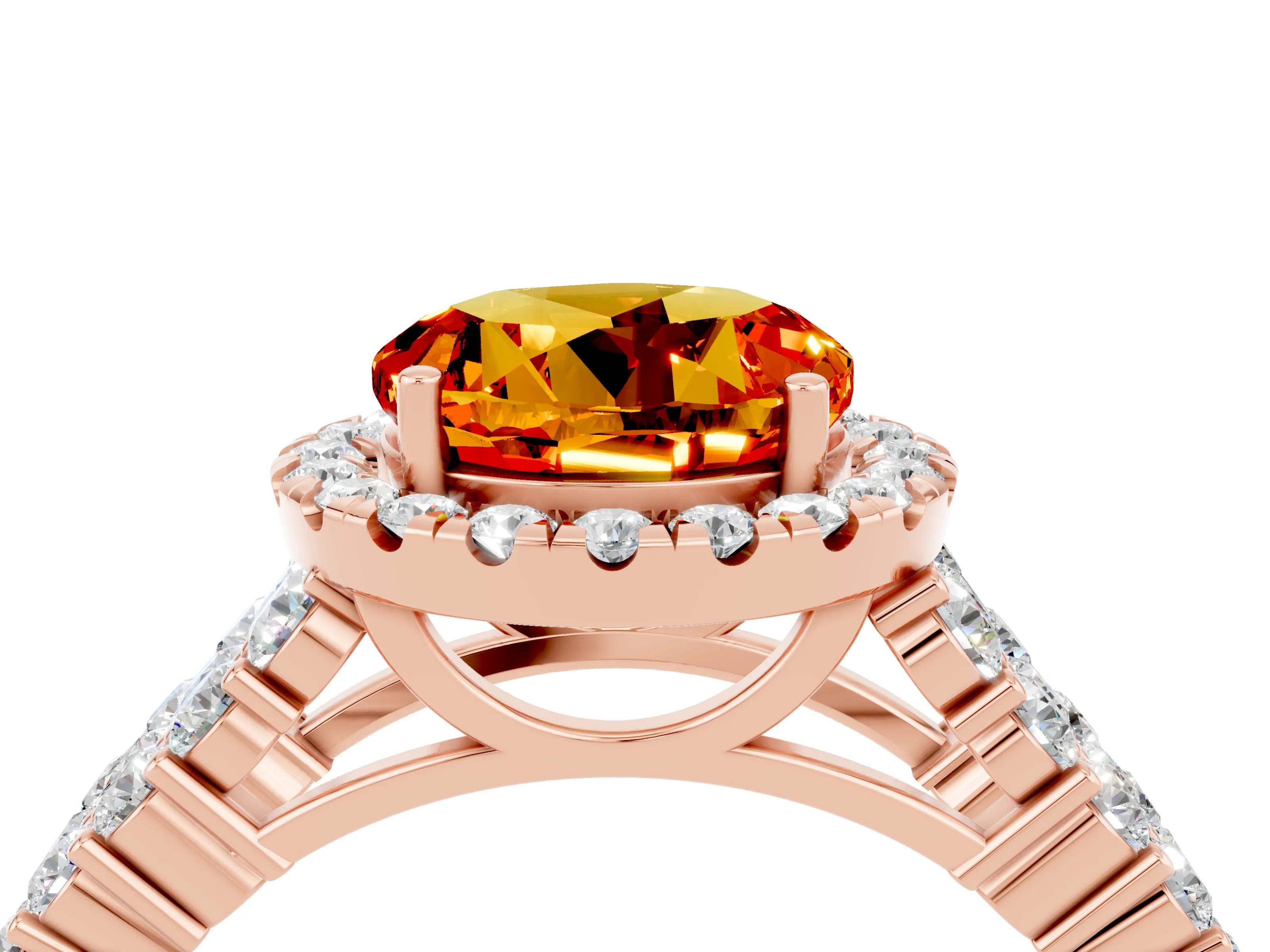 Rose gold Round Cut Halo Pavé Diamond Engagement Ring with Split Shank and Four-Prong Setting_4