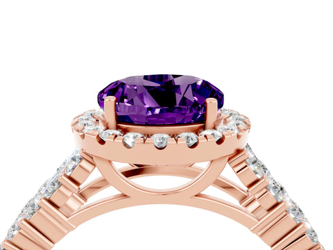 Rose gold Round Cut Halo Pavé Diamond Engagement Ring with Split Shank and Four-Prong Setting_4