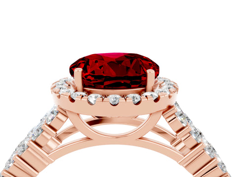 Rose gold Round Cut Halo Pavé Diamond Engagement Ring with Split Shank and Four-Prong Setting_4