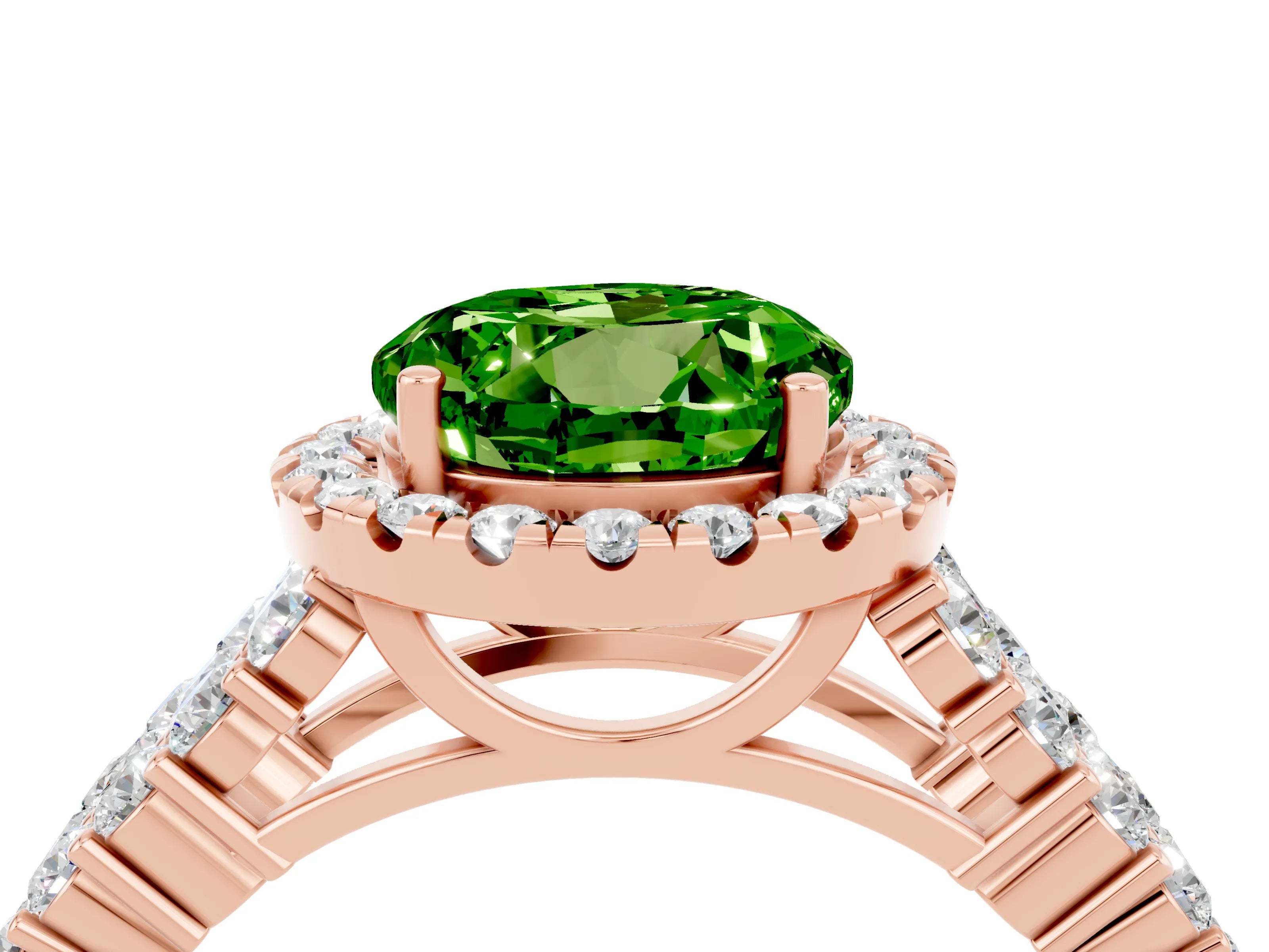 Rose gold Round Cut Halo Pavé Diamond Engagement Ring with Split Shank and Four-Prong Setting_4