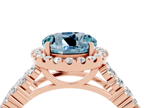 Rose gold Round Cut Halo Pavé Diamond Engagement Ring with Split Shank and Four-Prong Setting_4