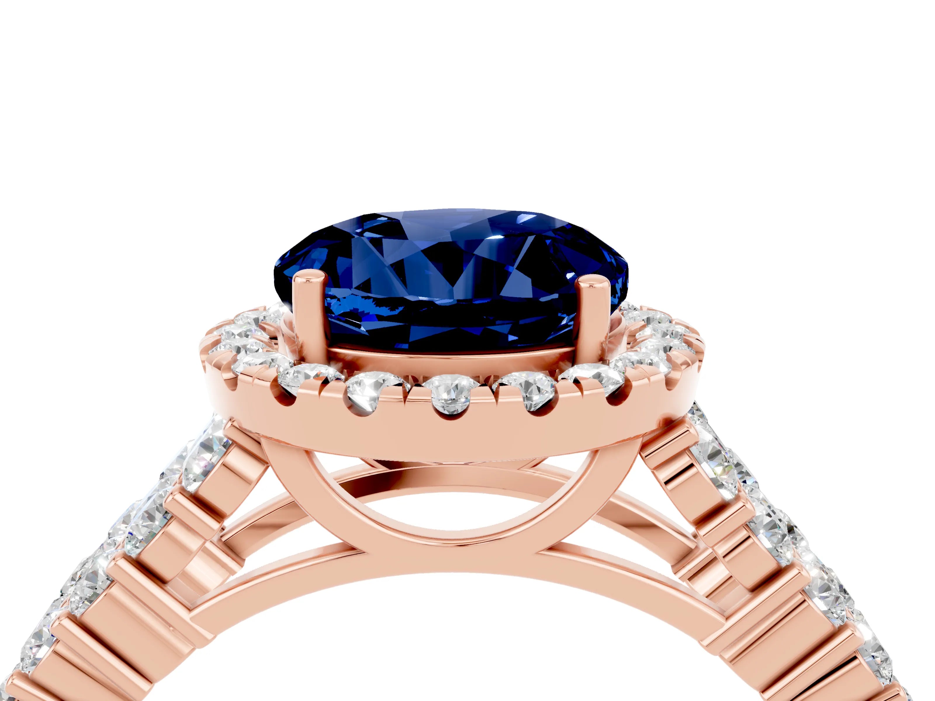 Rose gold Round Cut Halo Pavé Diamond Engagement Ring with Split Shank and Four-Prong Setting_4