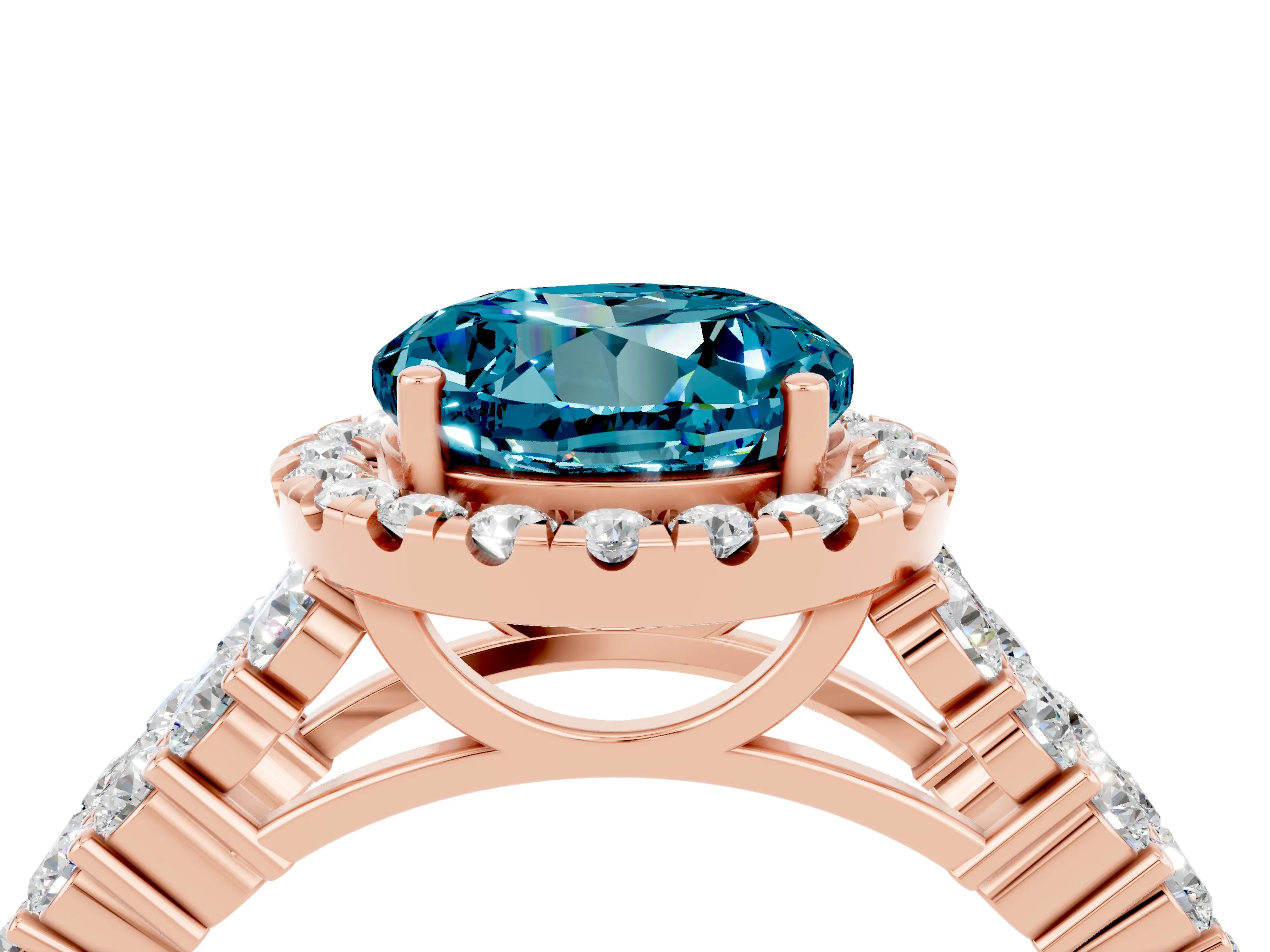 Rose gold Round Cut Halo Pavé Diamond Engagement Ring with Split Shank and Four-Prong Setting_4