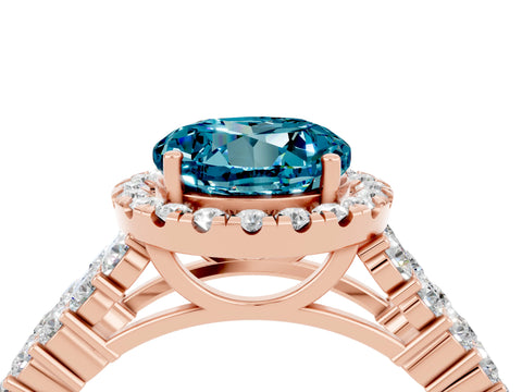 Rose gold Round Cut Halo Pavé Diamond Engagement Ring with Split Shank and Four-Prong Setting_4