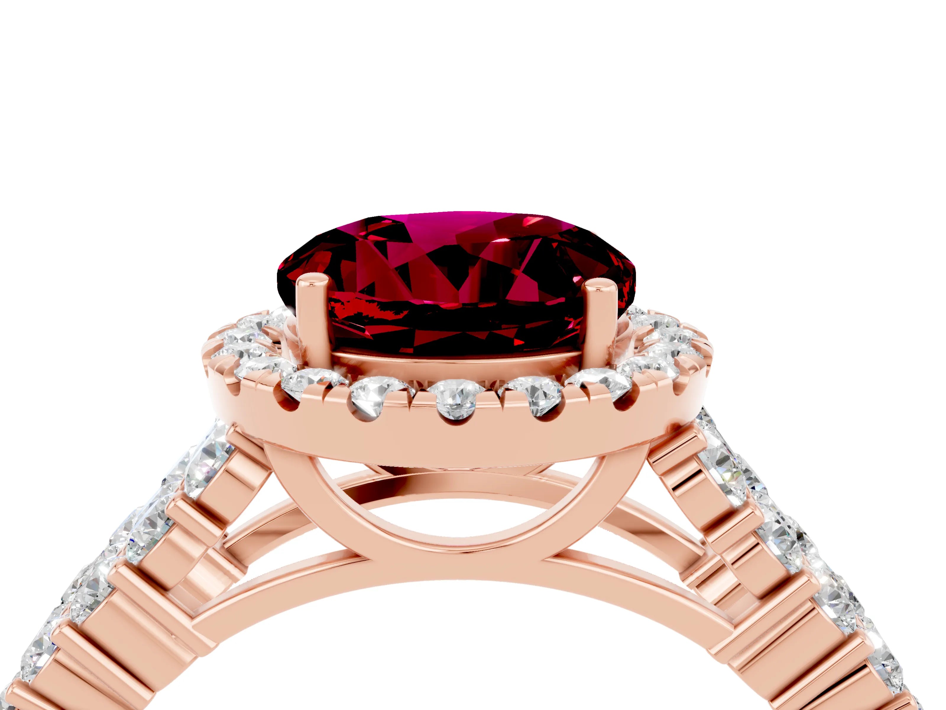 Rose gold Round Cut Halo Pavé Diamond Engagement Ring with Split Shank and Four-Prong Setting_4