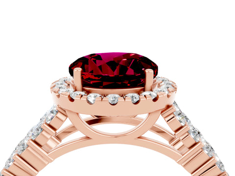 Rose gold Round Cut Halo Pavé Diamond Engagement Ring with Split Shank and Four-Prong Setting_4