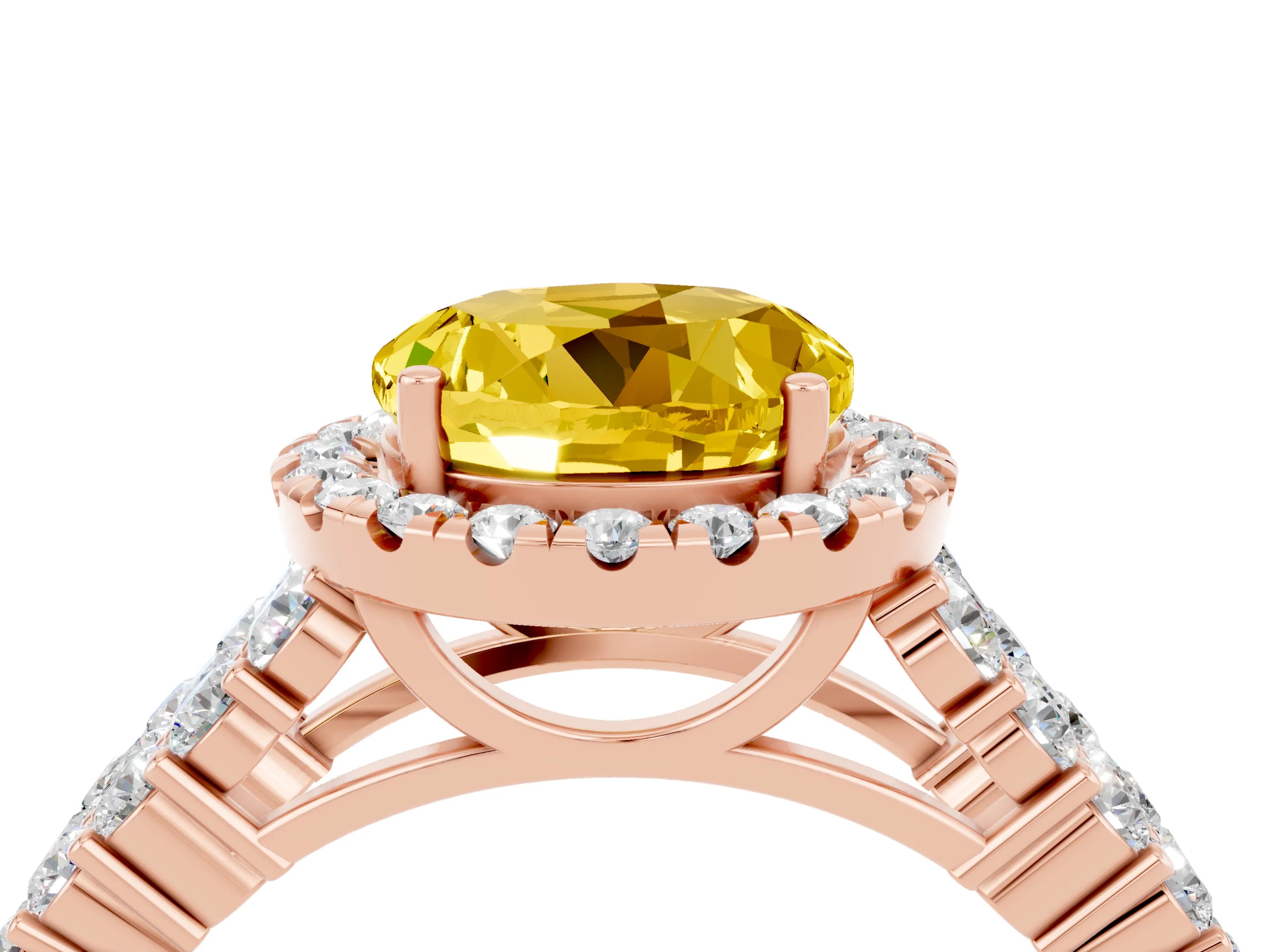 Rose gold Round Cut Halo Pavé Diamond Engagement Ring with Split Shank and Four-Prong Setting_4