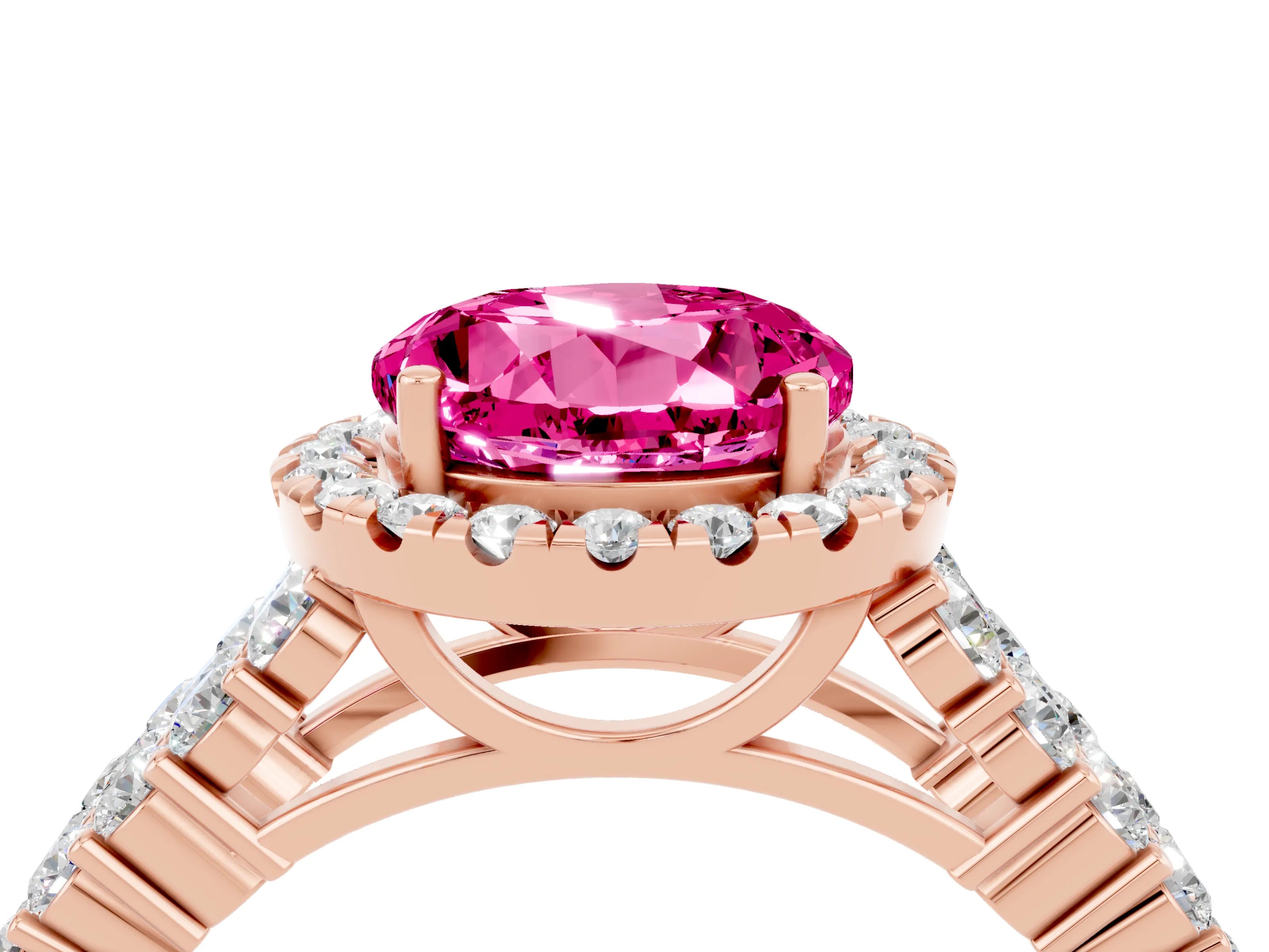 Rose gold Round Cut Halo Pavé Diamond Engagement Ring with Split Shank and Four-Prong Setting_4