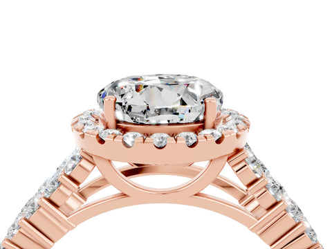 Rose gold Round Cut Halo Pavé Diamond Engagement Ring with Split Shank and Four-Prong Setting_4