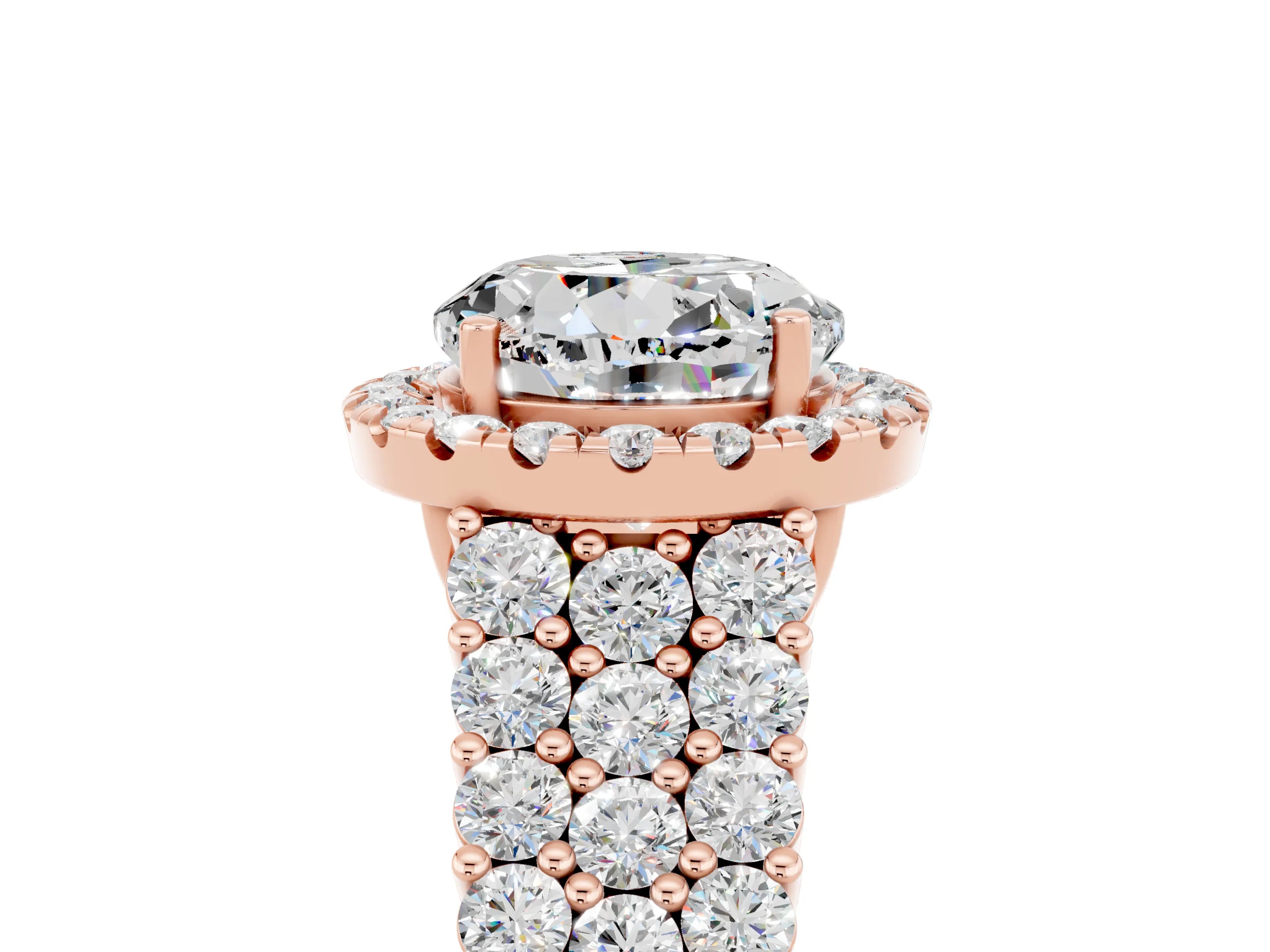 Rose gold Round Cut Halo Pavé Diamond Engagement Ring with Split Shank and Four-Prong Setting_5