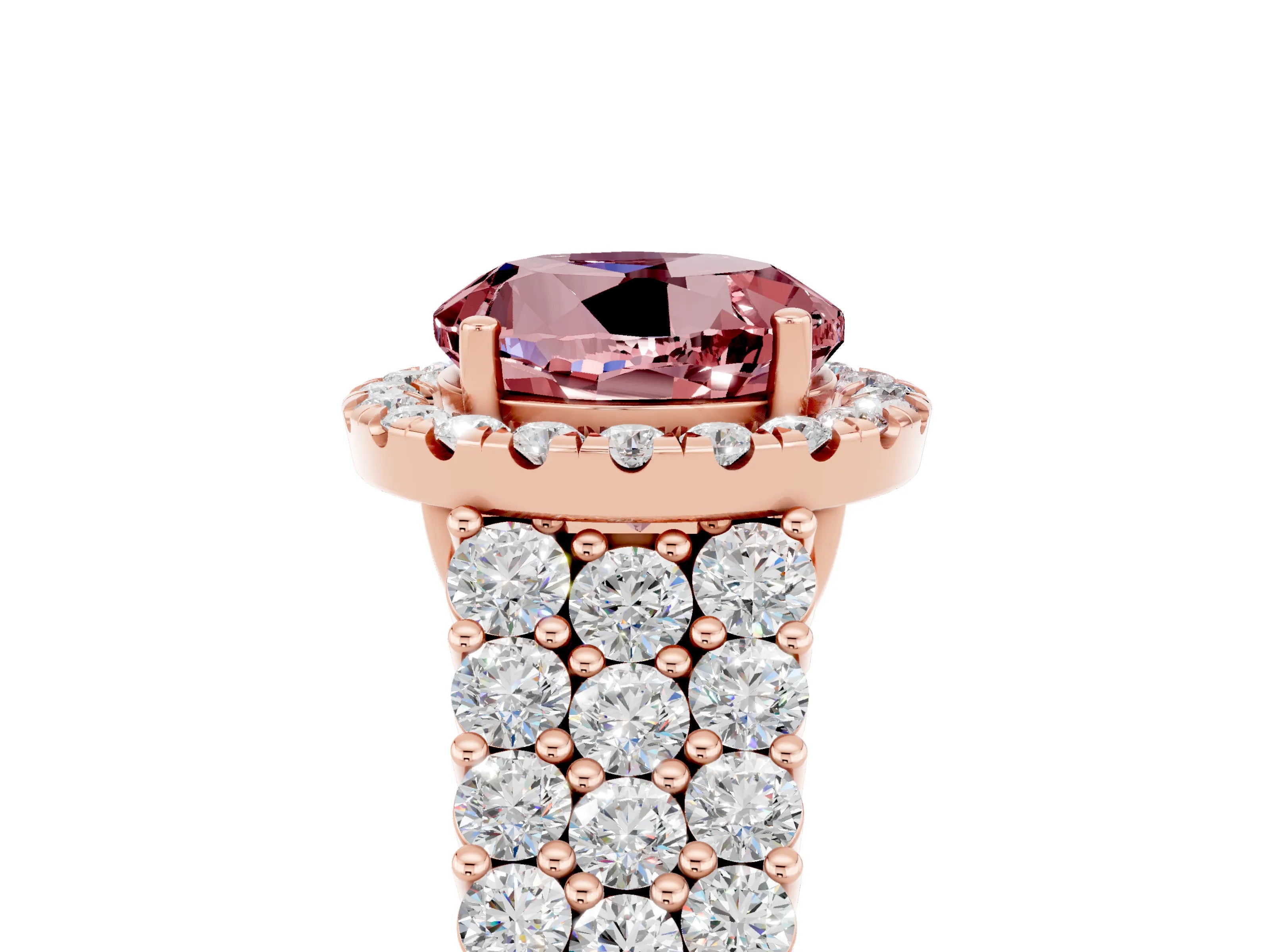 Rose gold Round Cut Halo Pavé Diamond Engagement Ring with Split Shank and Four-Prong Setting_5