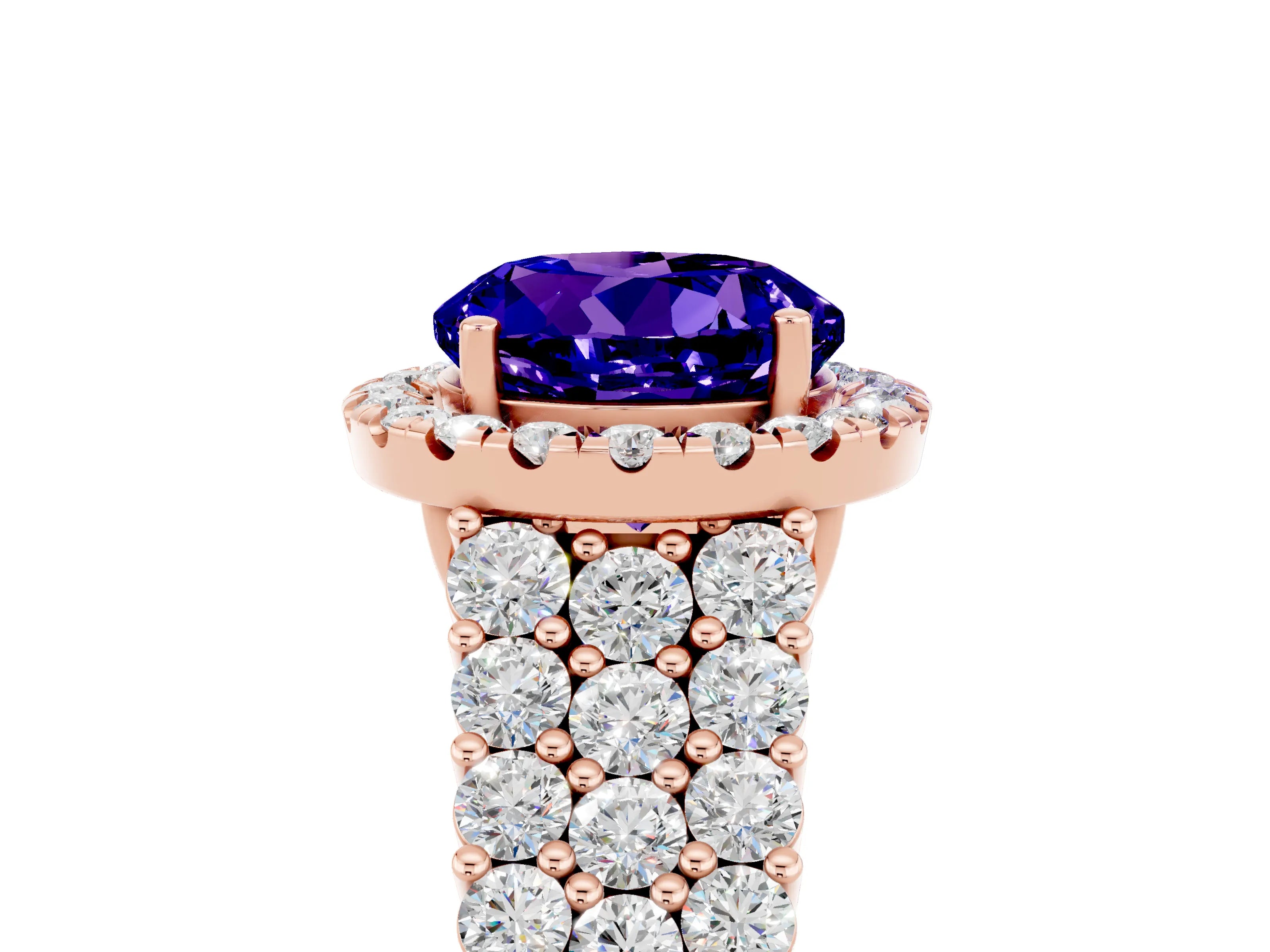 Rose gold Round Cut Halo Pavé Diamond Engagement Ring with Split Shank and Four-Prong Setting_5
