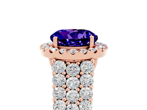 Rose gold Round Cut Halo Pavé Diamond Engagement Ring with Split Shank and Four-Prong Setting_5