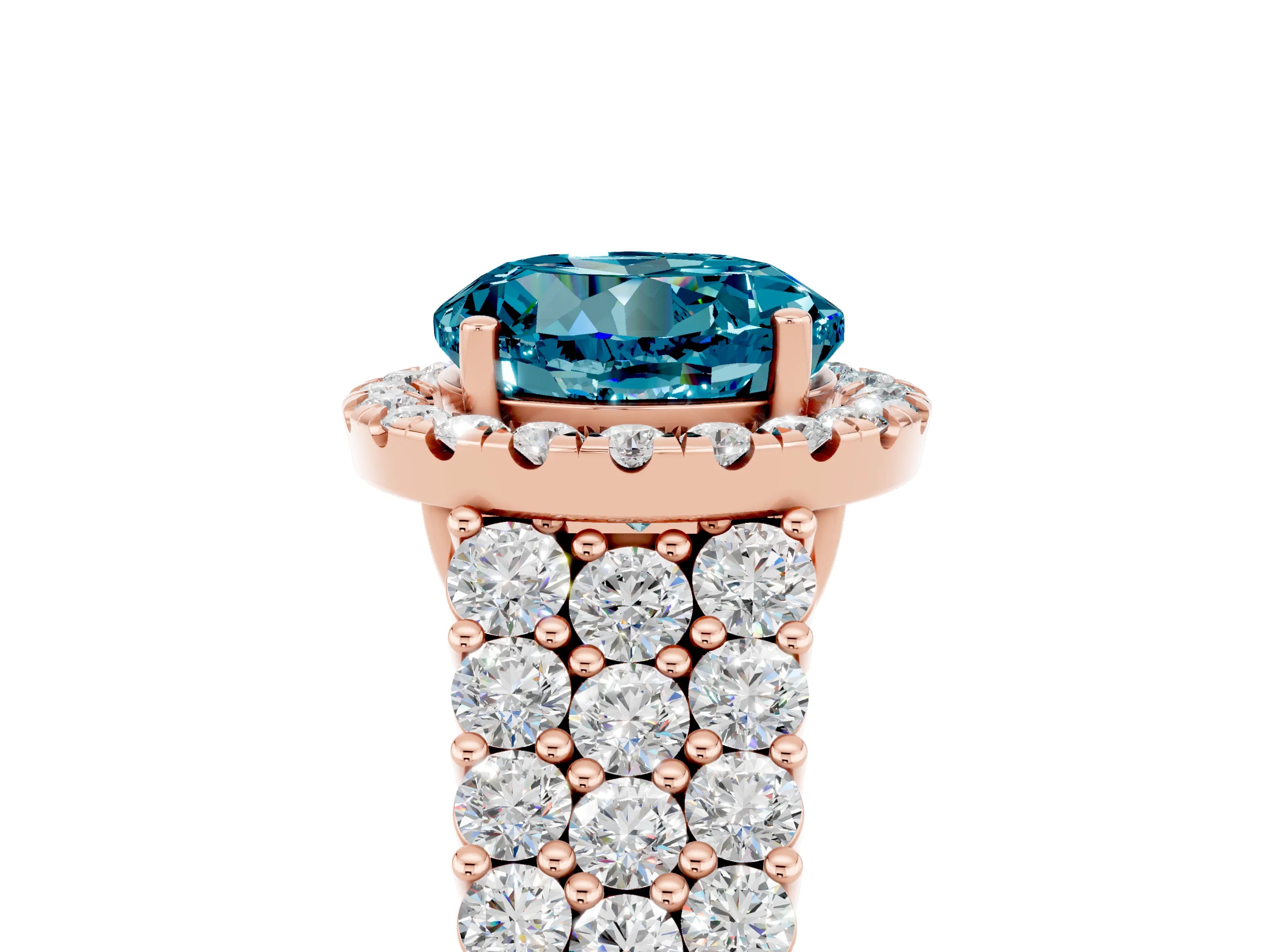 Rose gold Round Cut Halo Pavé Diamond Engagement Ring with Split Shank and Four-Prong Setting_5