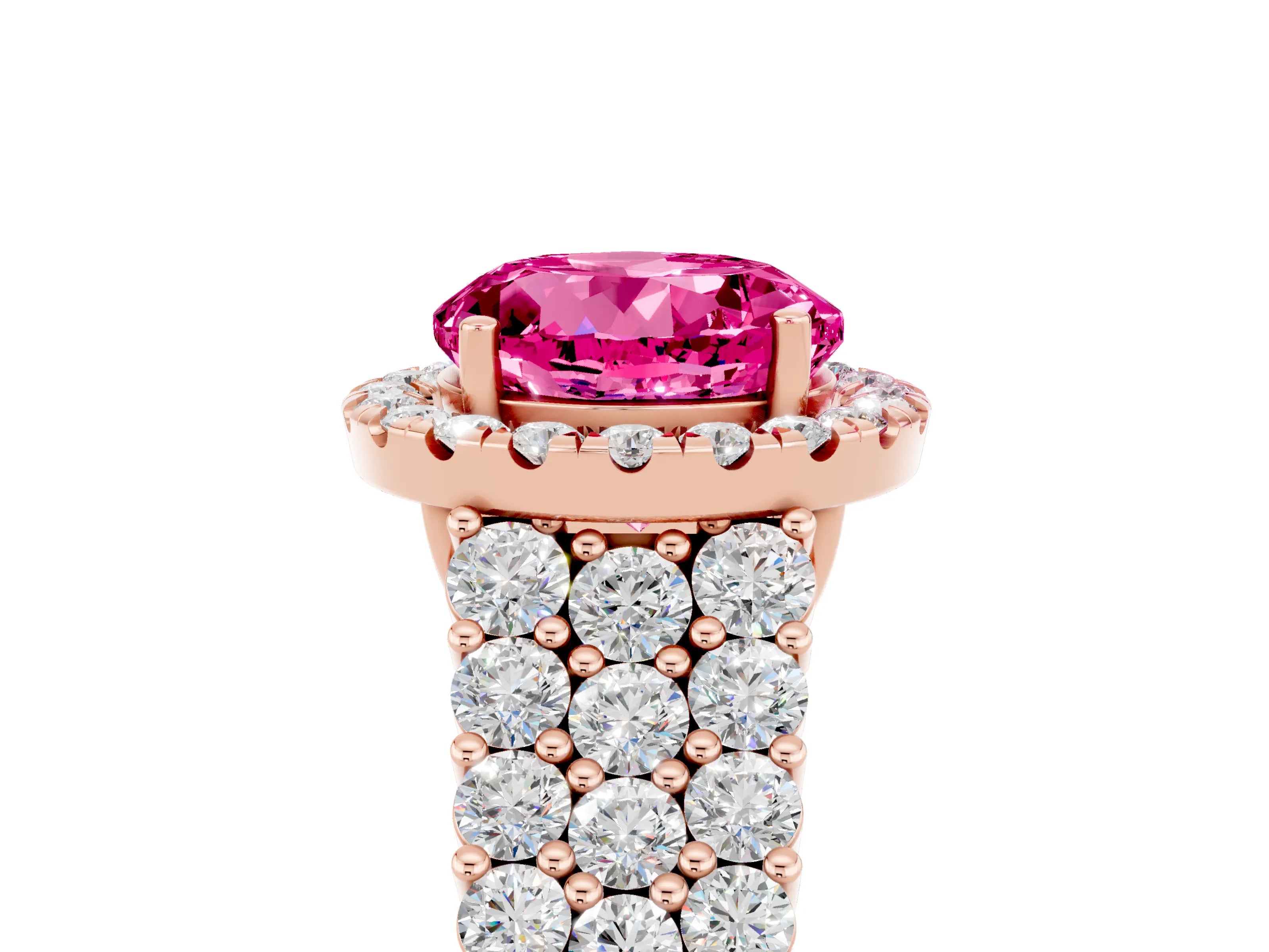 Rose gold Round Cut Halo Pavé Diamond Engagement Ring with Split Shank and Four-Prong Setting_5