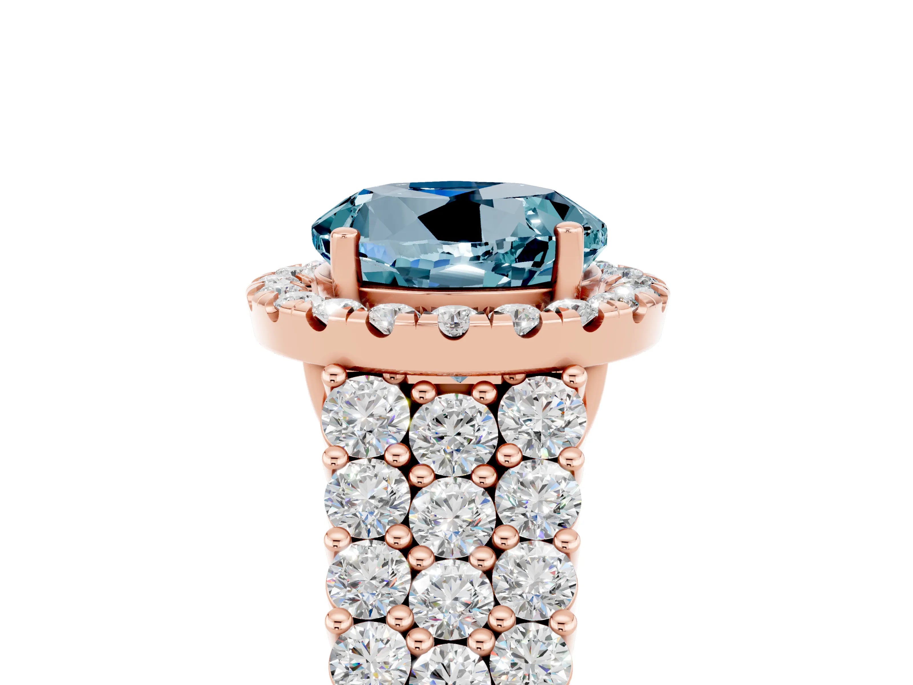 Rose gold Round Cut Halo Pavé Diamond Engagement Ring with Split Shank and Four-Prong Setting_5