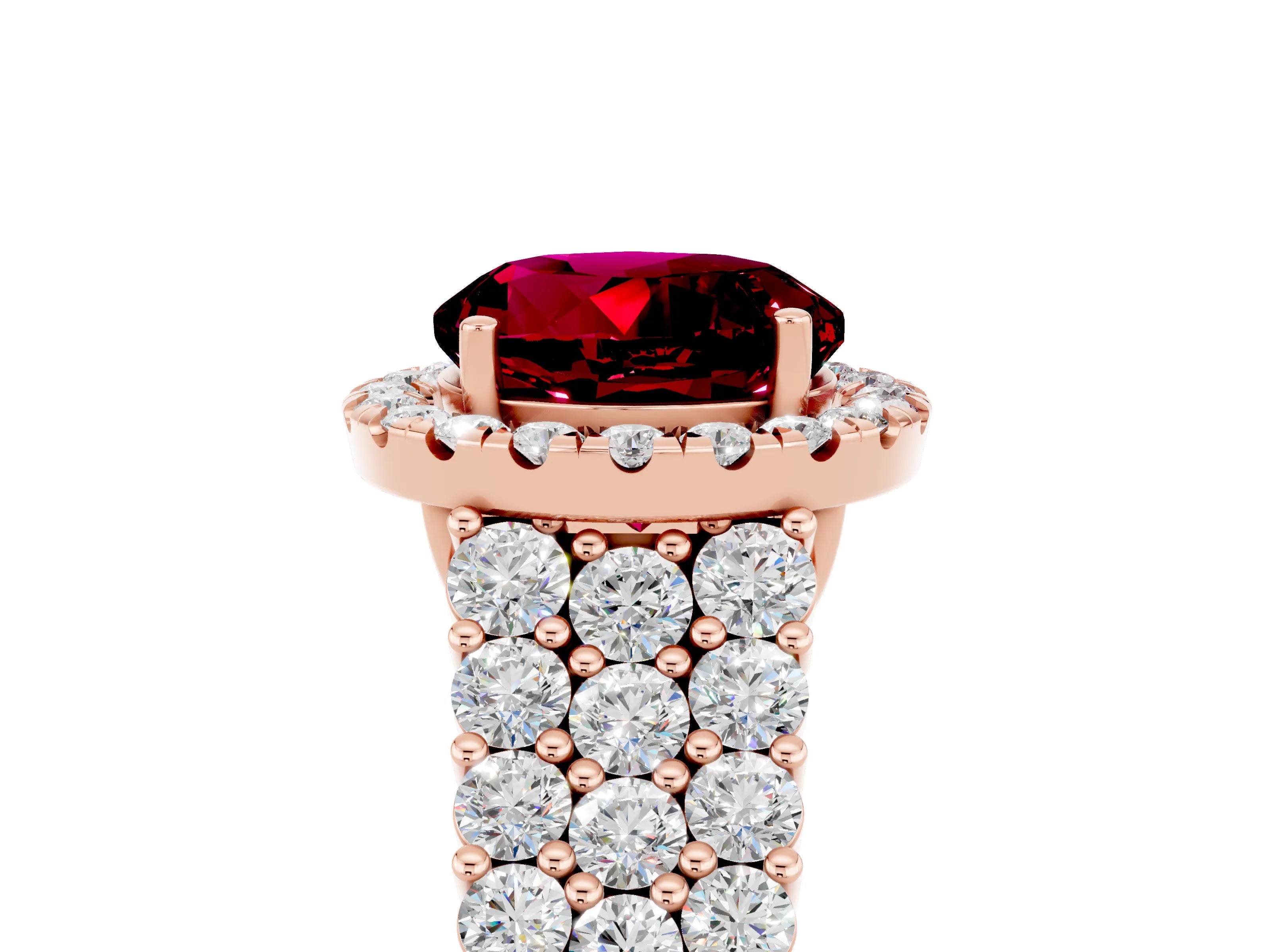 Rose gold Round Cut Halo Pavé Diamond Engagement Ring with Split Shank and Four-Prong Setting_5
