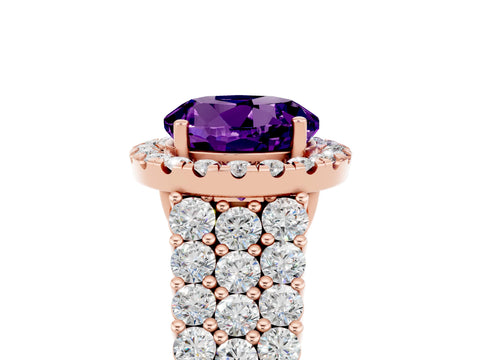 Rose gold Round Cut Halo Pavé Diamond Engagement Ring with Split Shank and Four-Prong Setting_5