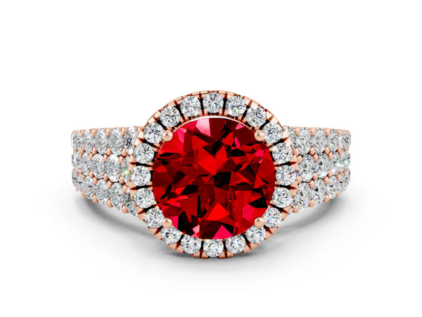 Rose gold Round Cut Halo Pavé Diamond Engagement Ring with Split Shank and Four-Prong Setting