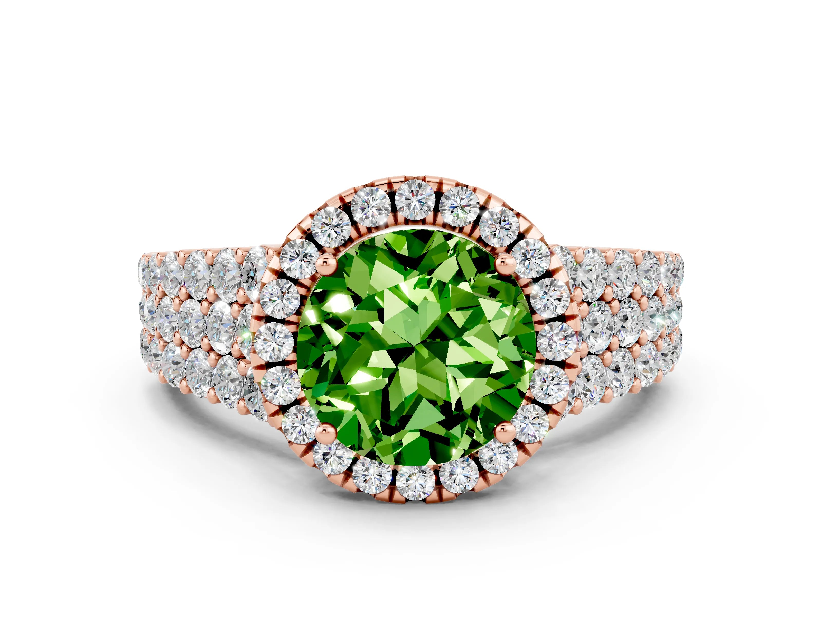 Rose gold Round Cut Halo Pavé Diamond Engagement Ring with Split Shank and Four-Prong Setting