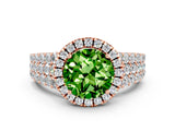 Rose gold Round Cut Halo Pavé Diamond Engagement Ring with Split Shank and Four-Prong Setting