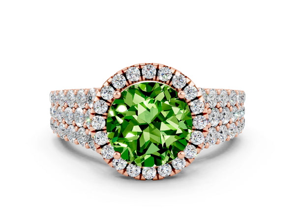 Rose gold Round Cut Halo Pavé Diamond Engagement Ring with Split Shank and Four-Prong Setting