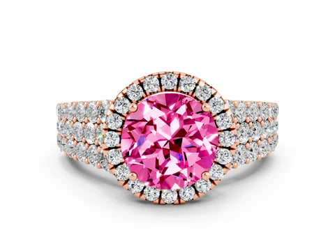 Rose gold Round Cut Halo Pavé Diamond Engagement Ring with Split Shank and Four-Prong Setting