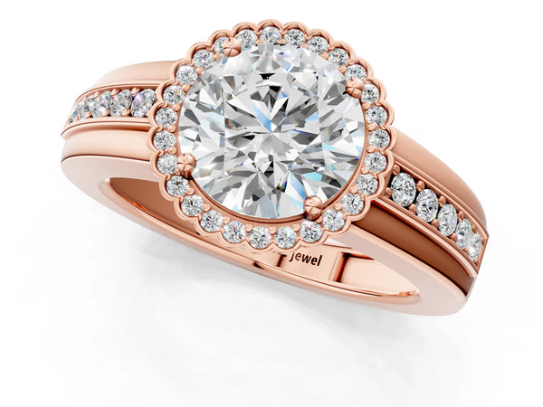 Rose gold Round Cut Halo Pave Band Four-Prong Ring