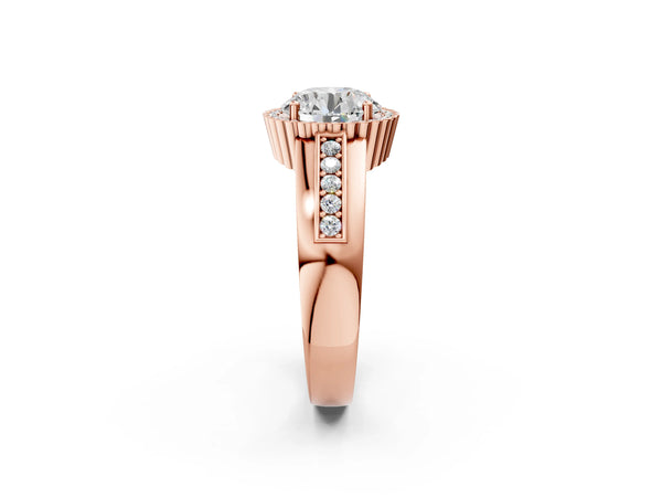 Rose gold Round Cut Halo Pave Band Four-Prong Ring