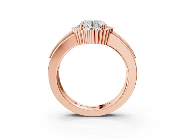 Rose gold Round Cut Halo Pave Band Four-Prong Ring
