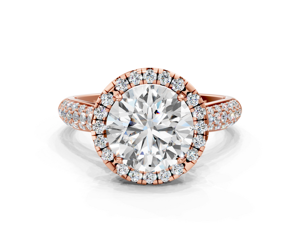 Rose gold Round Cut Halo Pave Band Four-Prong Setting Ring