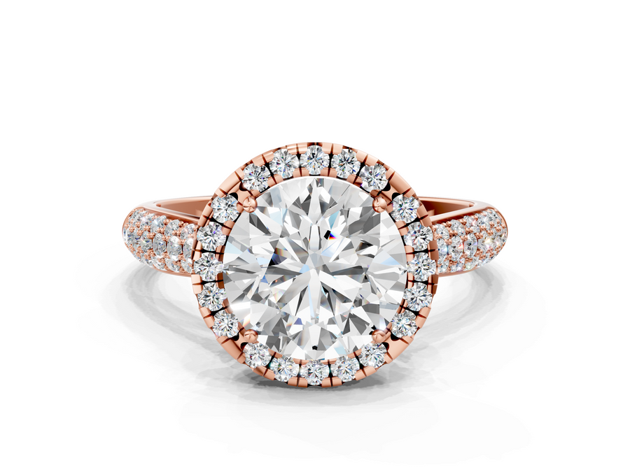 Rose gold Round Cut Halo Pave Band Four-Prong Setting Ring