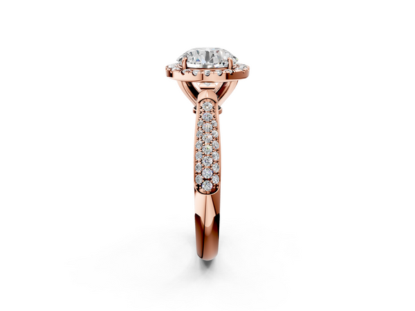 Rose gold Round Cut Halo Pave Band Four-Prong Setting Ring