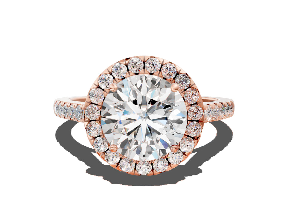 Rose gold Round Cut Halo Pave Diamond Engagement Ring with Four-Prong Setting_3