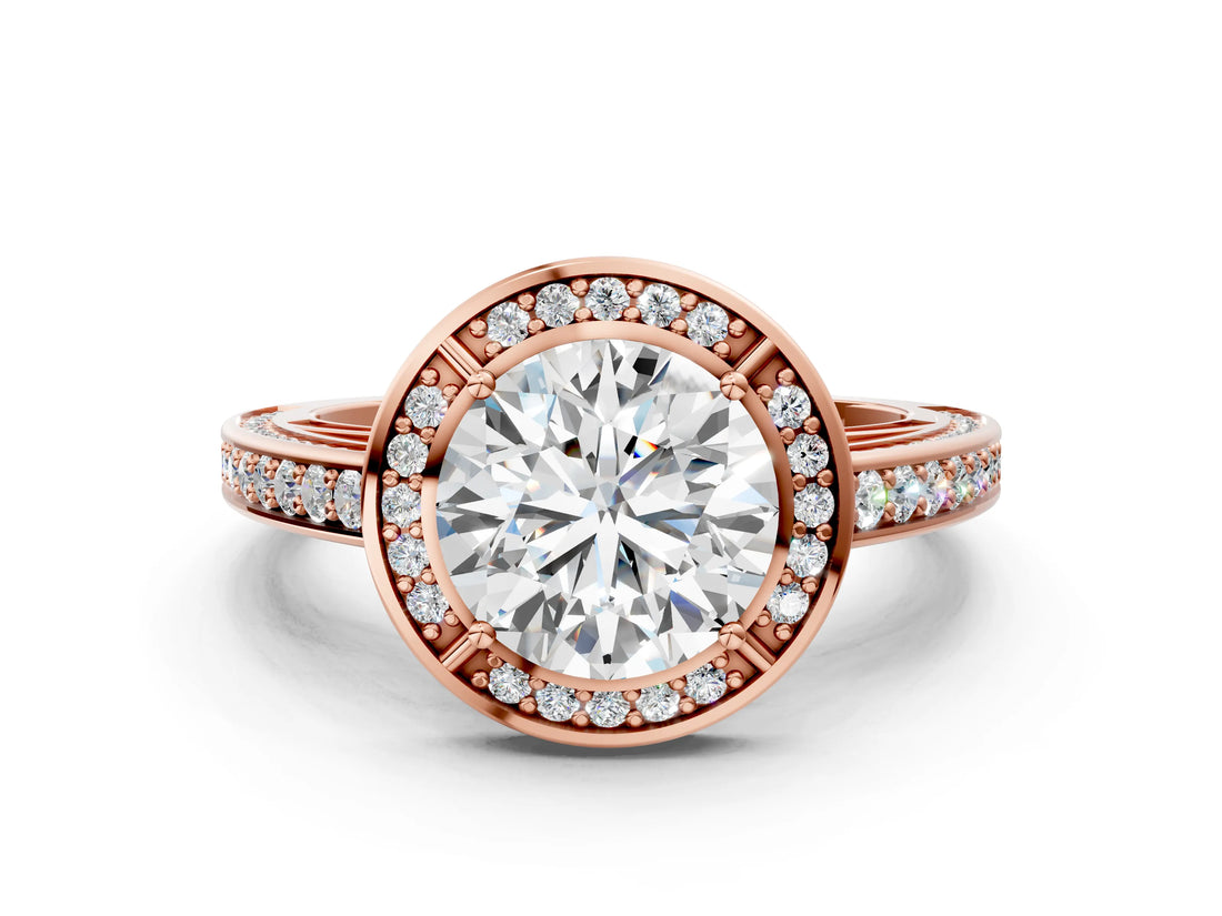 Rose gold Round Cut Halo Pave Split Shank Prong Setting Ring_32