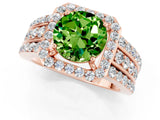 Rose gold Round Cut Halo Peridot Ring with Split Shank and Four-Prong Setting_1