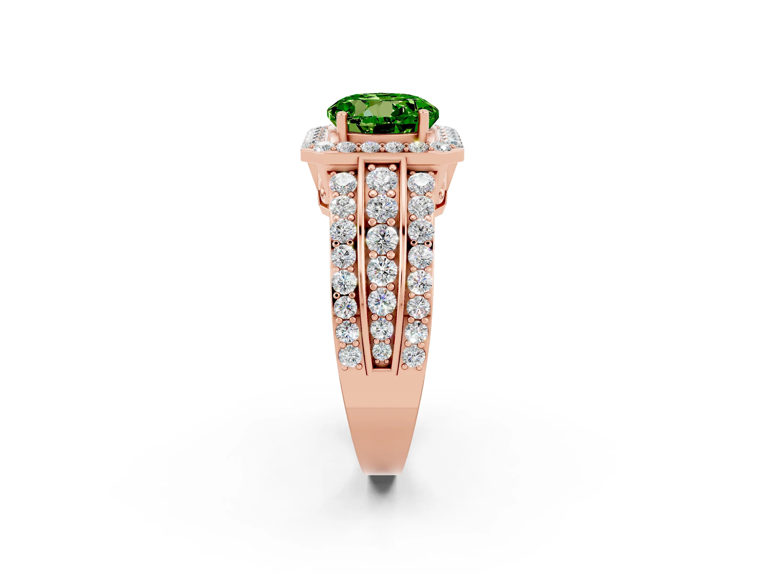 Rose gold Round Cut Halo Peridot Ring with Split Shank and Four-Prong Setting_2