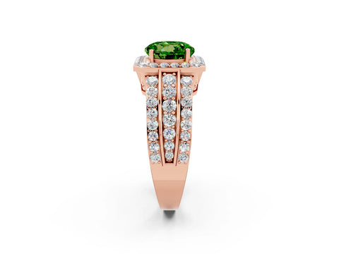 Rose gold Round Cut Halo Peridot Ring with Split Shank and Four-Prong Setting_2