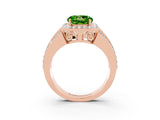 Rose gold Round Cut Halo Peridot Ring with Split Shank and Four-Prong Setting_3
