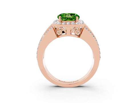 Rose gold Round Cut Halo Peridot Ring with Split Shank and Four-Prong Setting_3