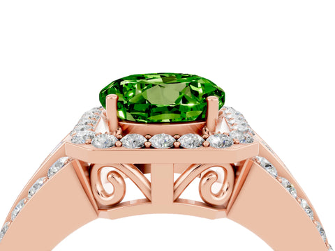 Rose gold Round Cut Halo Peridot Ring with Split Shank and Four-Prong Setting_4