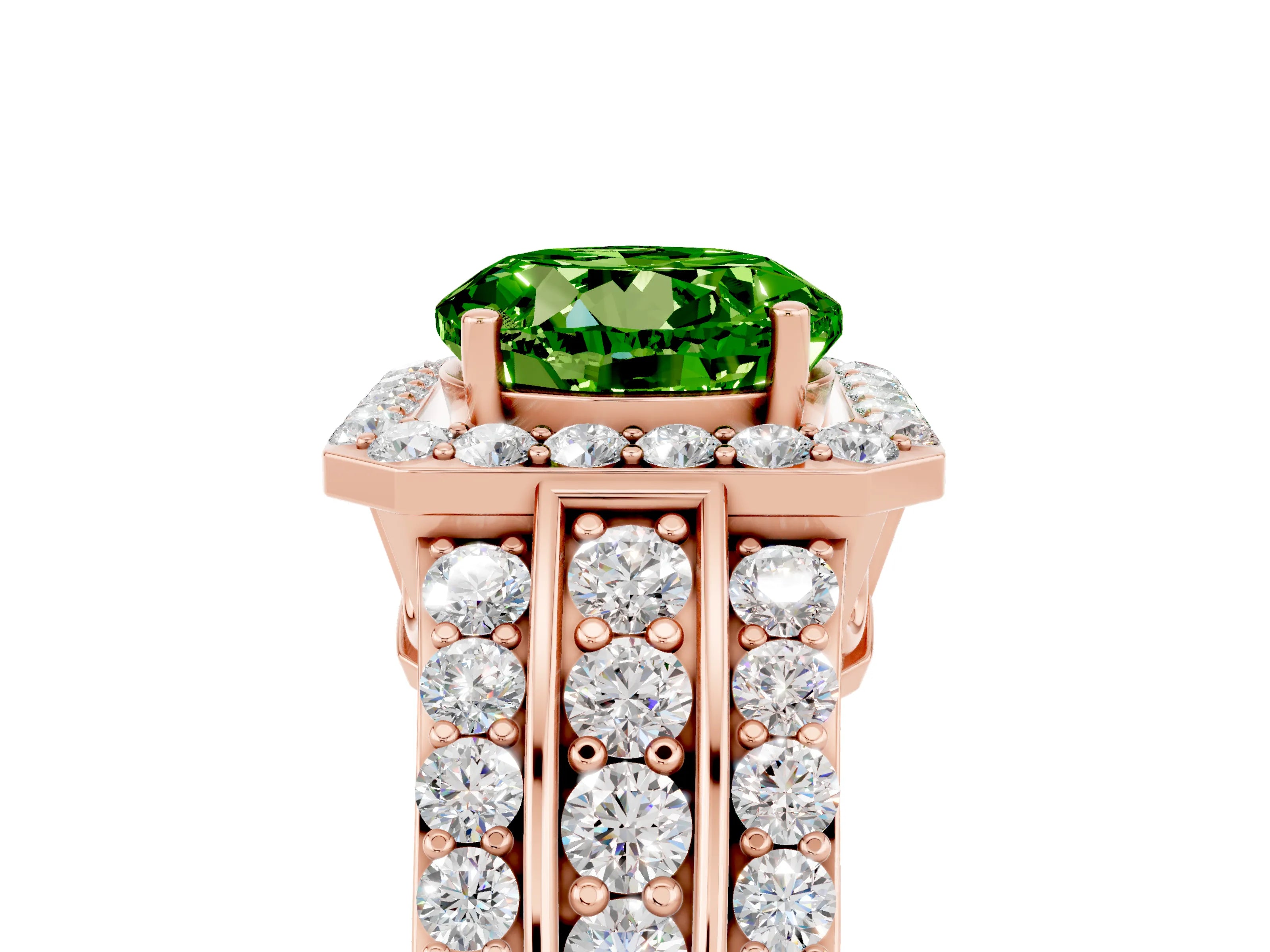 Rose gold Round Cut Halo Peridot Ring with Split Shank and Four-Prong Setting_5