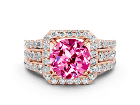 Rose gold Round Cut Halo Pink Sapphire Ring with Split Shank and Four-Prong Setting_24