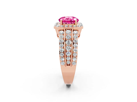 Rose gold Round Cut Halo Pink Sapphire Ring with Split Shank and Four-Prong Setting_26