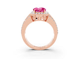Rose gold Round Cut Halo Pink Sapphire Ring with Split Shank and Four-Prong Setting_27